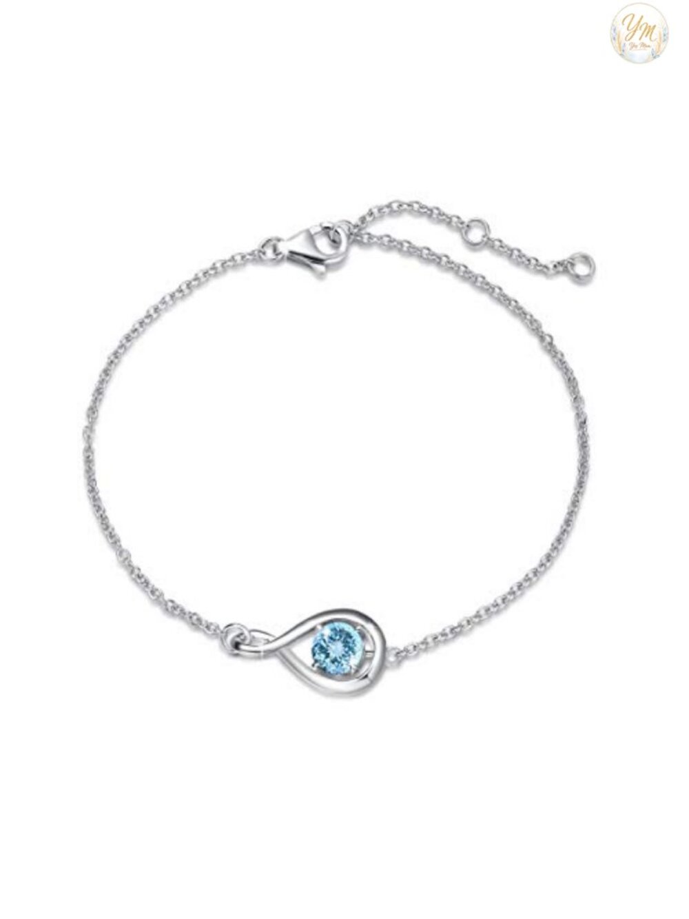 925 Sterling Silver White Gold Plated Infinity Birthstone Bracelet for Women